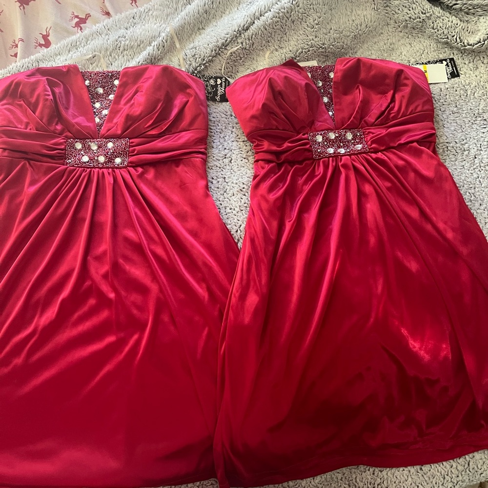 Red Strapless Dress with Beading
